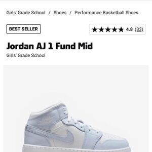 Jordan AJ 1 Fund Mid Kids' Shoes - White/periwinkle blue Size 4